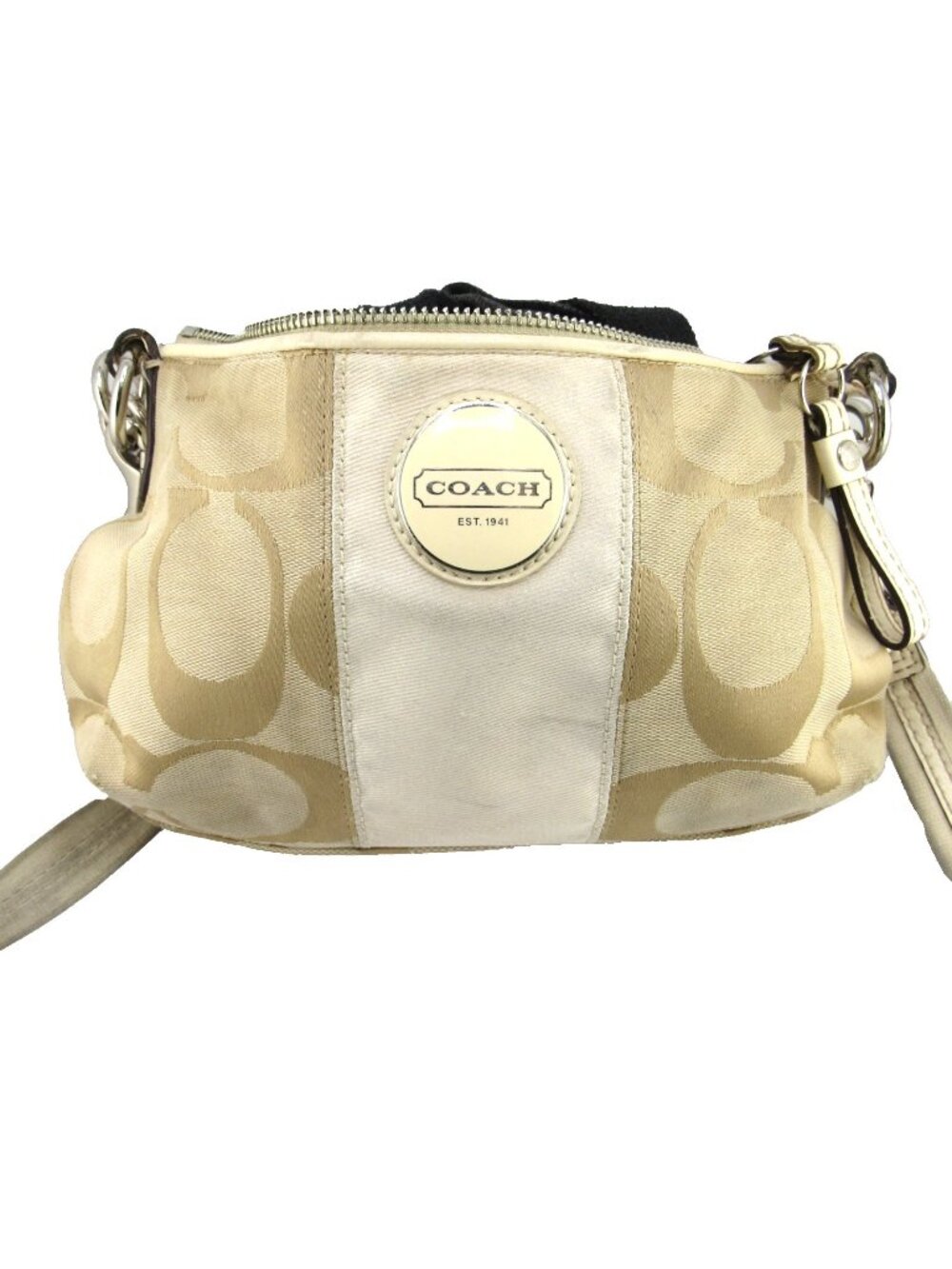 Vintage Y2K Coach signature stripe Demi shoulderBeige & White bag Designer Purse